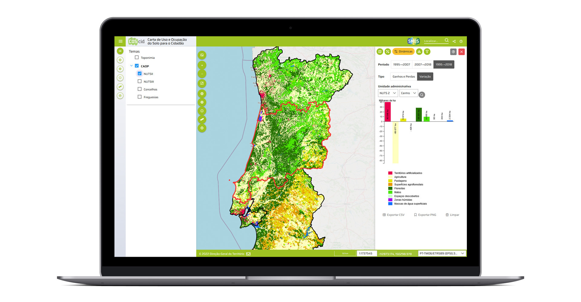 Computador portátil com imagem no ecrã do visualizador COScid