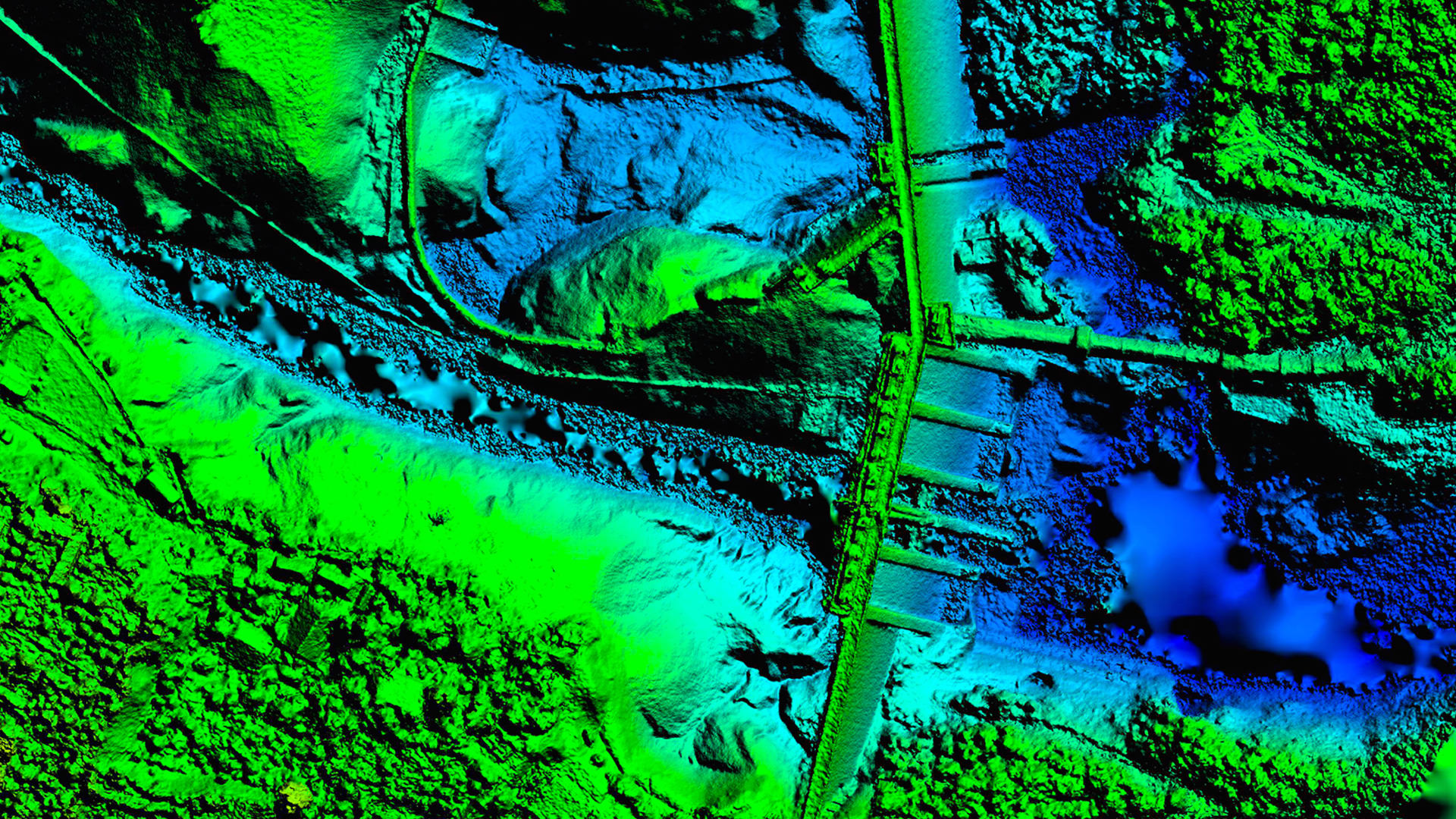 Imagem de barragem produzida com tecnologia LiDAR (Light Detection and Ranging)